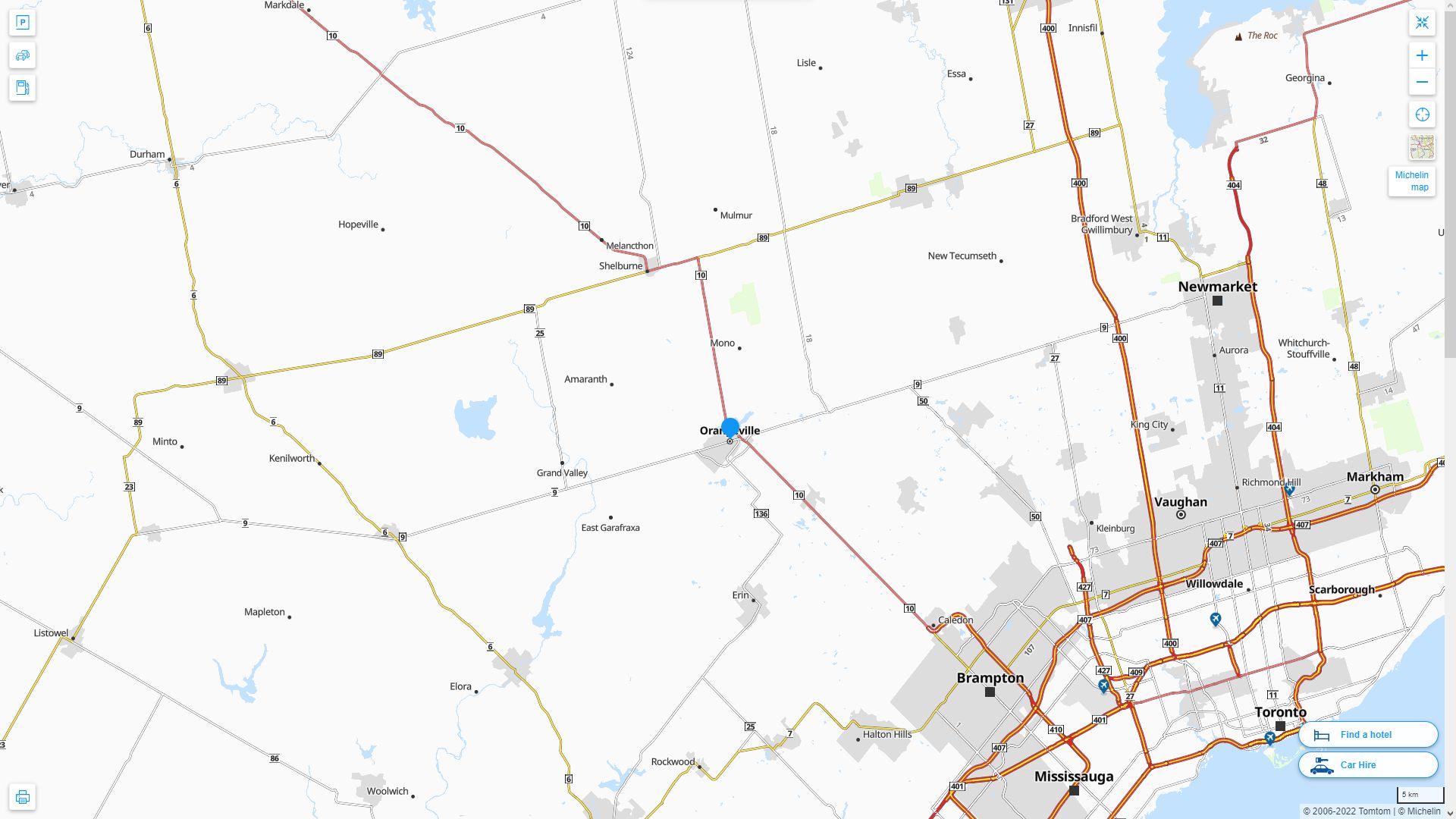 Orangeville Canada Autoroute et carte routiere
